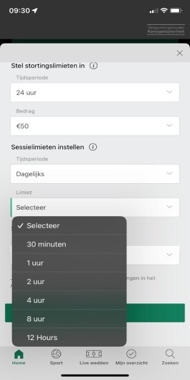 limieten instellen in de app