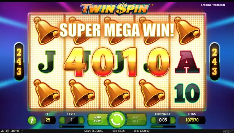 Mega win in Twin Spin casino spel van Netent