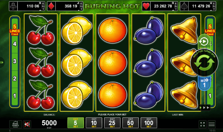 Burning Hot casino spel met gamble optie