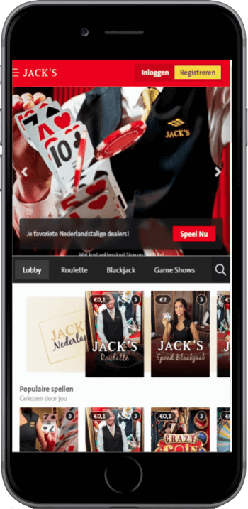Speel live casino op de mobiele website van Jack's