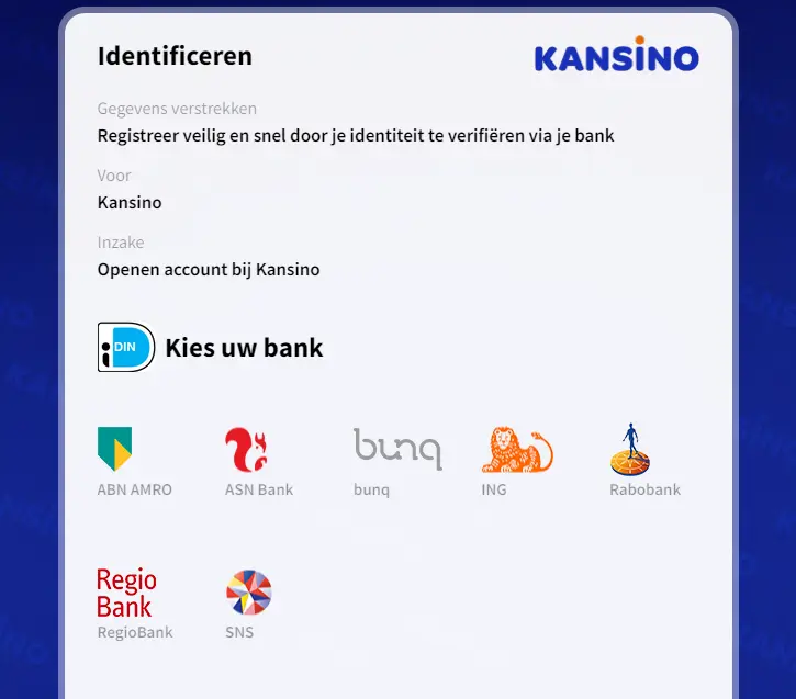 identificeren bij kansino via iDIN