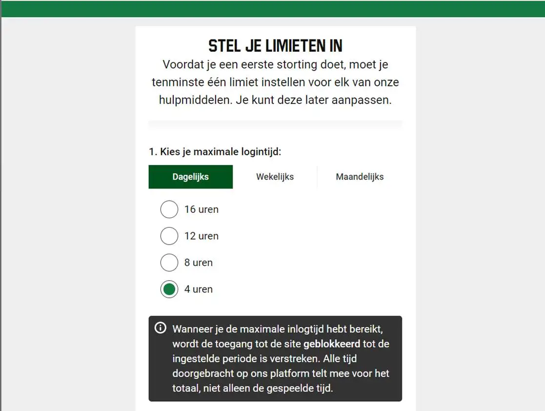 Inlogtijd limiet instellen bij Unibet