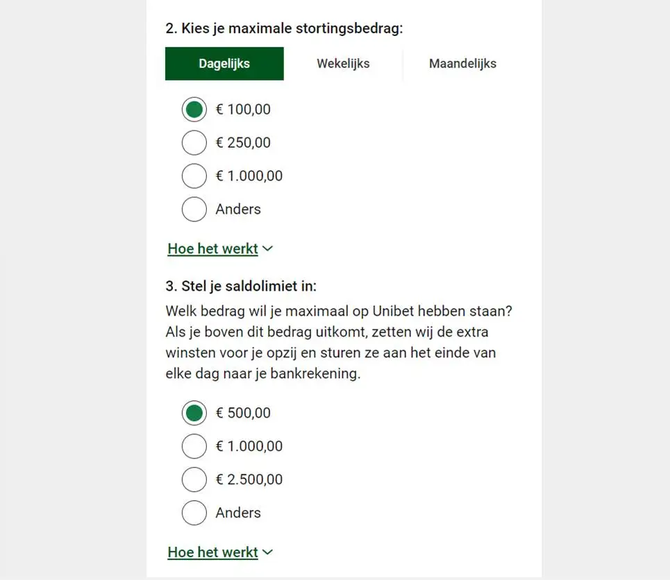 Geld storen Unibet casino en limieten instellen