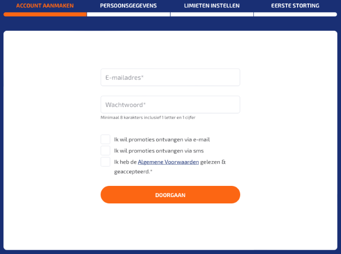 Eerste stap account aanmaken Betnation
