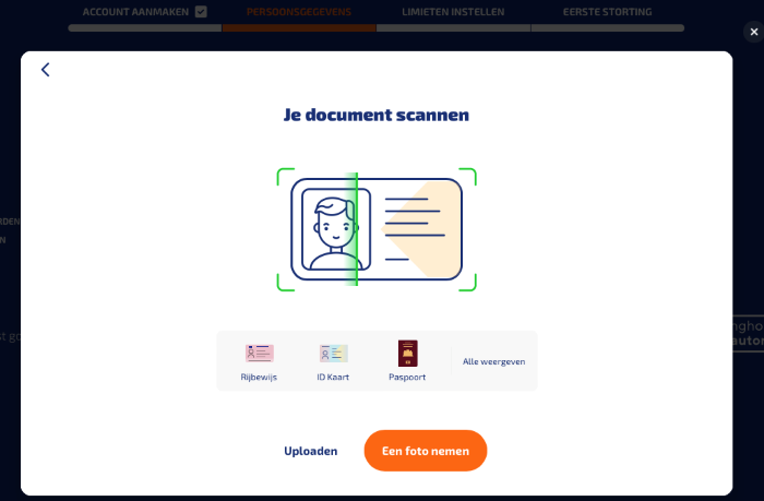 Tweede stap document inscannen bij Betnation