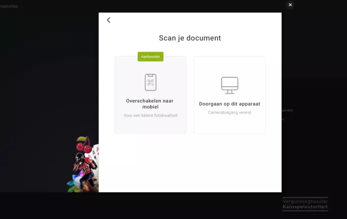Documenten inscannen voor Comeon casino account