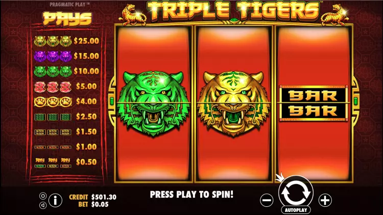 Triple Tigers gokautomaat met 1 betaallijn