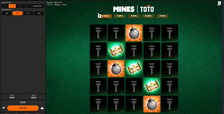 Game play TOTO Mines van Hacksaw Gaming