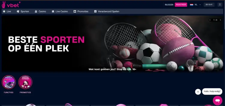 Homepage van Vbet