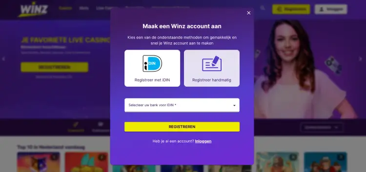 Registratie bij Winz casino