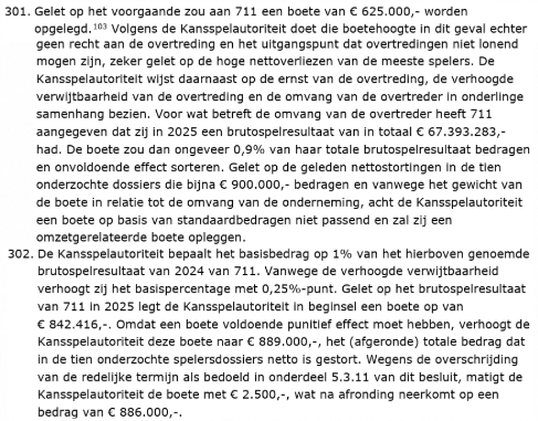 711 boete €886.000 beschrijving