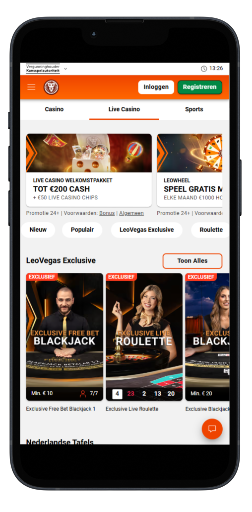 live casino op mobiel bij leovegas