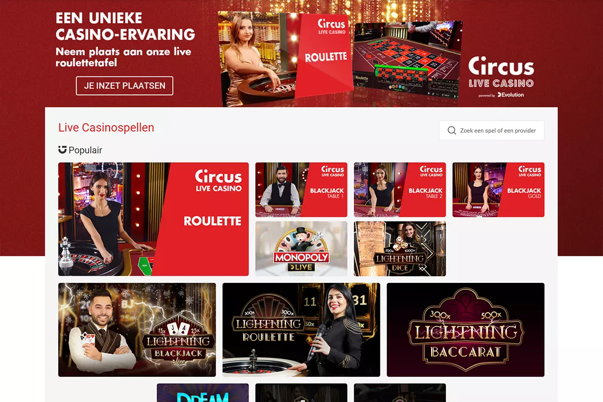 Live casino bij Circus